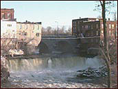 Middlebury's Otter Creek falls and footbridge